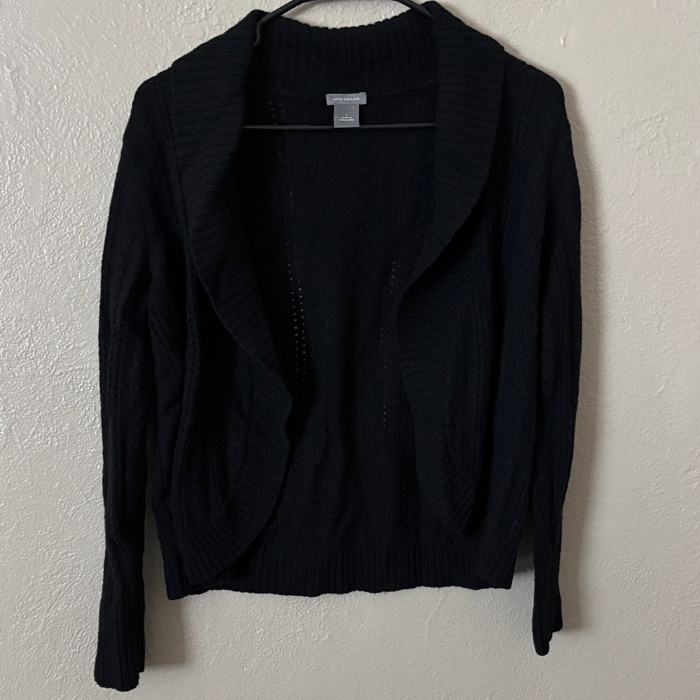 Ann Taylor Open Knit Sweater Cardigan Black Large